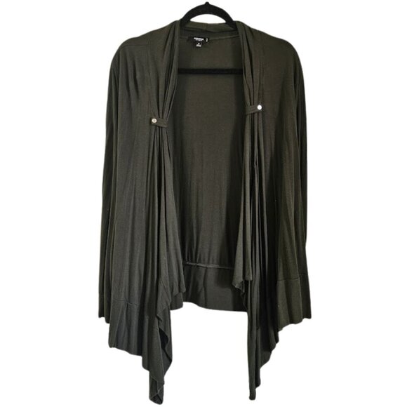 Premise Studio Dark Olive Green Cardigan Plus Size 1X Jersey Fabric - Picture 1 of 7